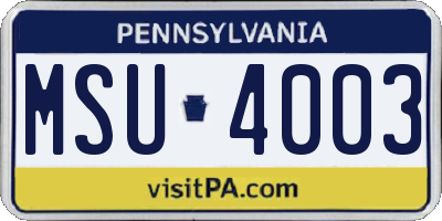 PA license plate MSU4003