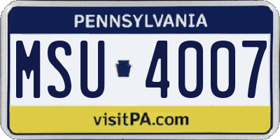 PA license plate MSU4007
