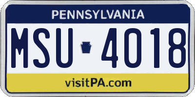 PA license plate MSU4018