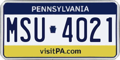 PA license plate MSU4021