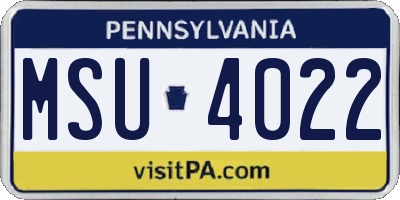 PA license plate MSU4022