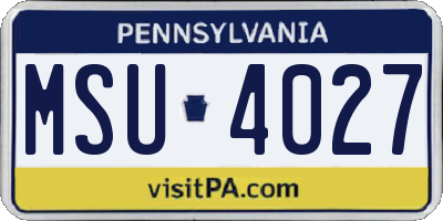 PA license plate MSU4027