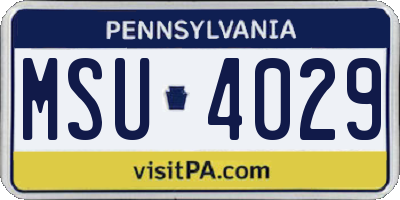 PA license plate MSU4029