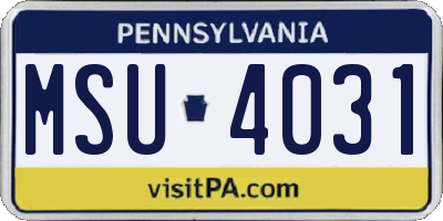 PA license plate MSU4031