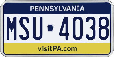 PA license plate MSU4038