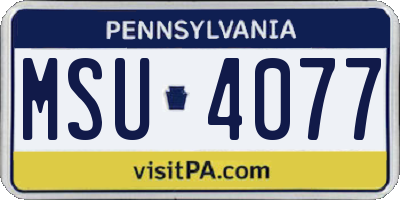 PA license plate MSU4077