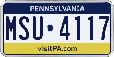 PA license plate MSU4117
