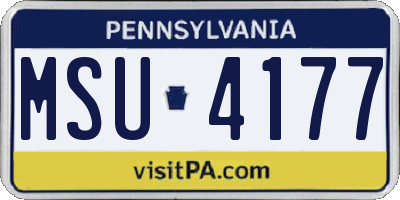 PA license plate MSU4177