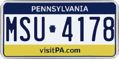 PA license plate MSU4178