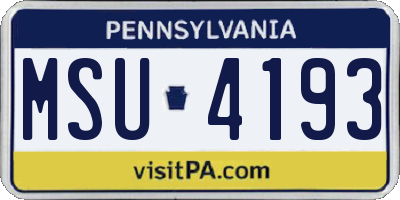 PA license plate MSU4193