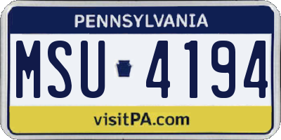 PA license plate MSU4194