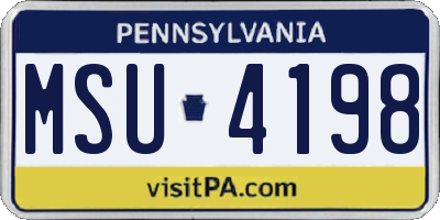 PA license plate MSU4198