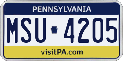 PA license plate MSU4205