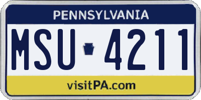 PA license plate MSU4211