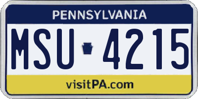 PA license plate MSU4215
