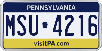 PA license plate MSU4216