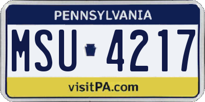 PA license plate MSU4217
