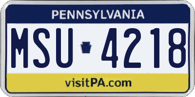 PA license plate MSU4218