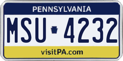 PA license plate MSU4232