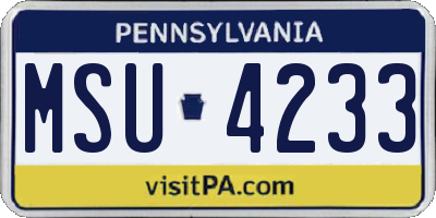PA license plate MSU4233