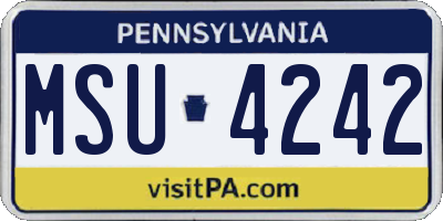 PA license plate MSU4242