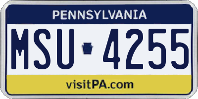 PA license plate MSU4255