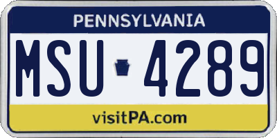 PA license plate MSU4289