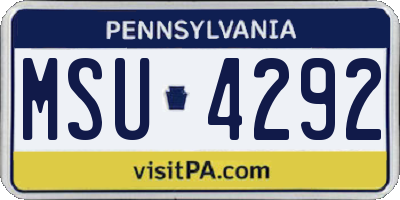 PA license plate MSU4292