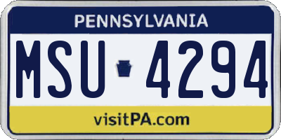 PA license plate MSU4294