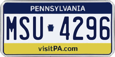 PA license plate MSU4296
