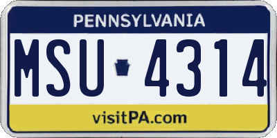 PA license plate MSU4314