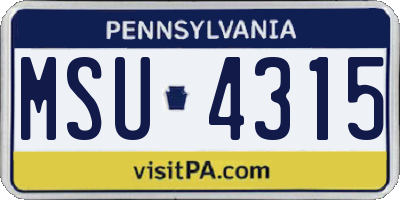 PA license plate MSU4315
