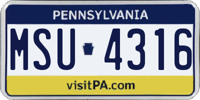 PA license plate MSU4316