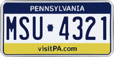 PA license plate MSU4321