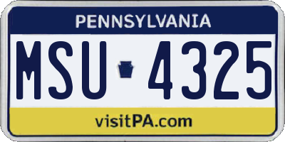 PA license plate MSU4325