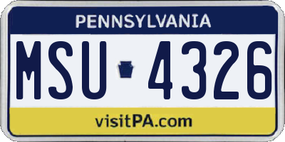 PA license plate MSU4326