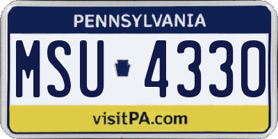 PA license plate MSU4330
