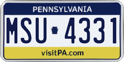 PA license plate MSU4331