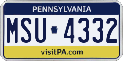 PA license plate MSU4332