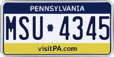 PA license plate MSU4345