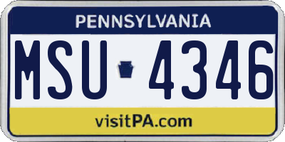 PA license plate MSU4346
