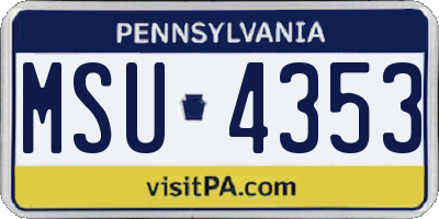 PA license plate MSU4353