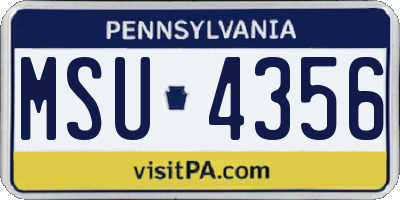 PA license plate MSU4356