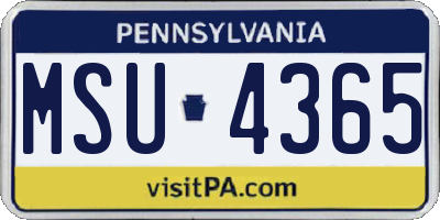PA license plate MSU4365