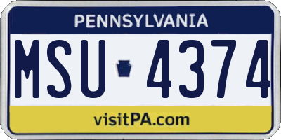 PA license plate MSU4374