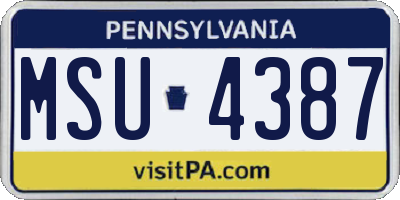 PA license plate MSU4387