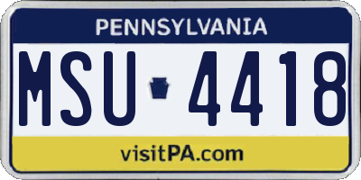 PA license plate MSU4418