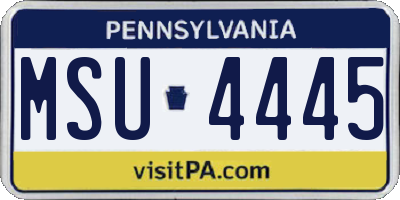 PA license plate MSU4445