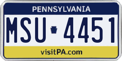 PA license plate MSU4451