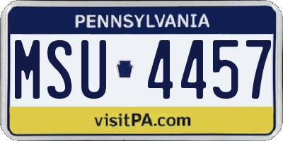 PA license plate MSU4457